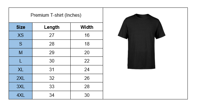 Custom Cat Owner T-shirt sizing chart