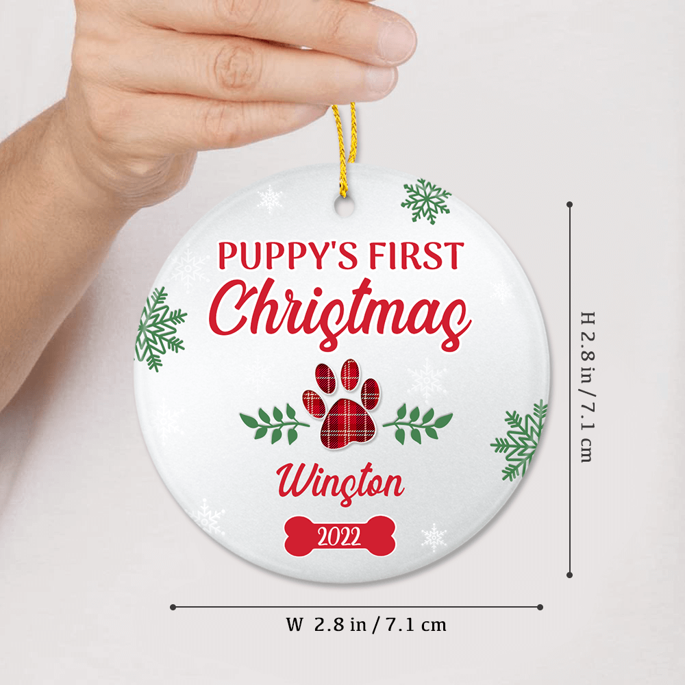 Personalized Dog First Christmas Ceramic Ornament Gifts - Custom Name, Photo & Year