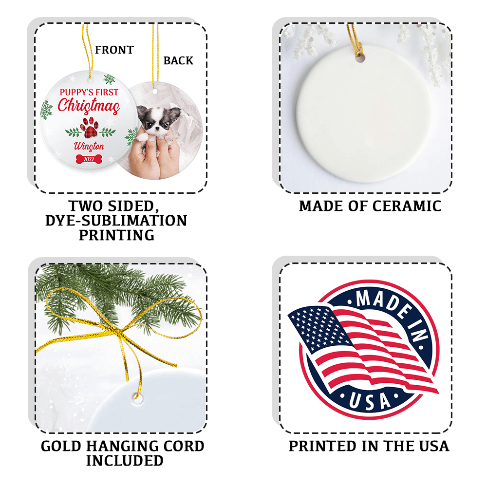 Personalized Dog First Christmas Ceramic Ornament Gifts - Custom Name, Photo & Year