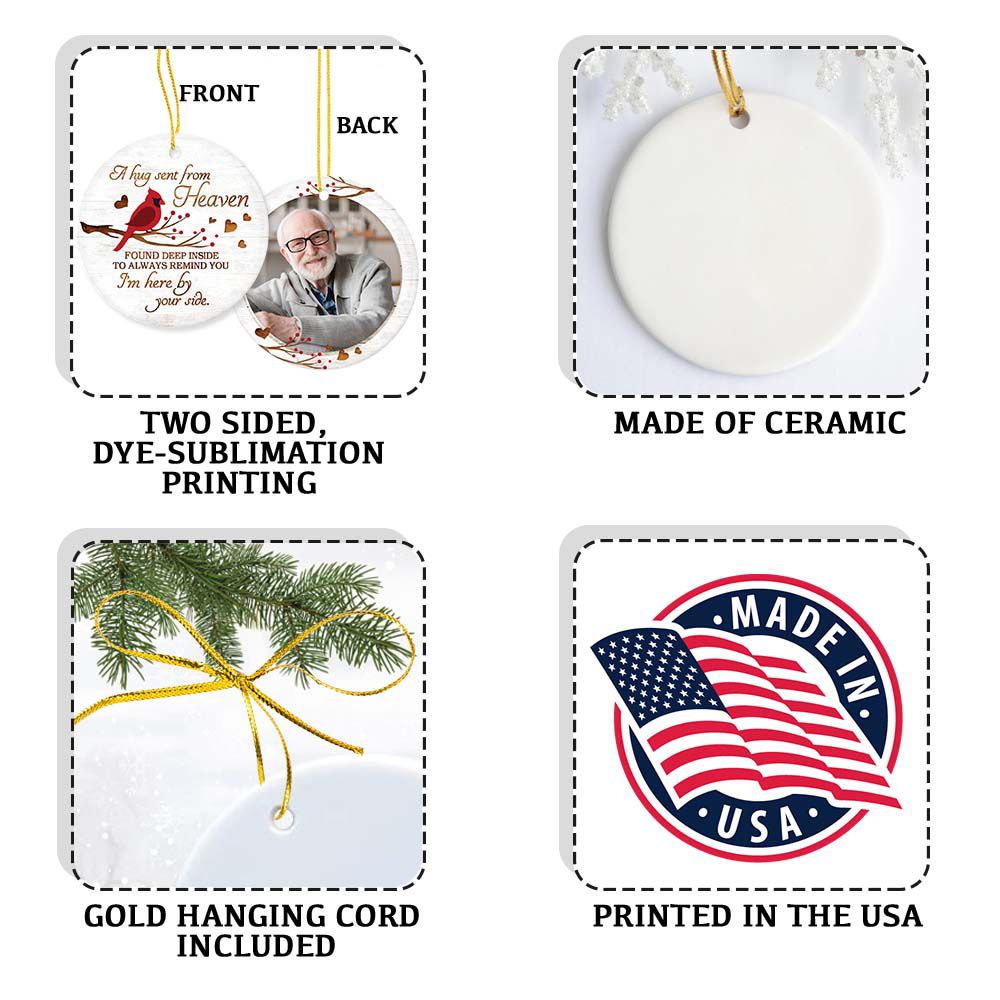 Personalized Christmas Memorial Ceramic Ornament gifts for lost loved one with custom photo - A hug sent from Heaven