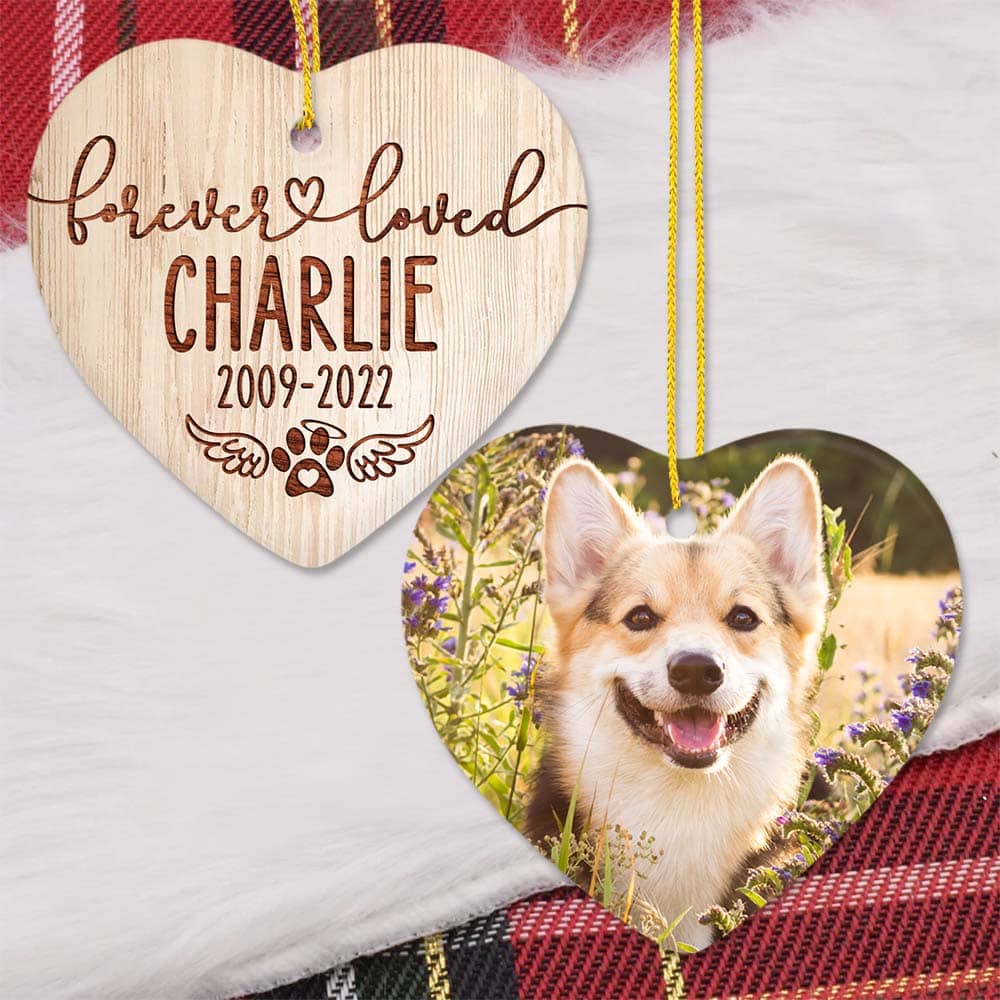 Personalized Dog Cat Memorial Ceramic Ornament gifts - Forever Loved - Custom Photo