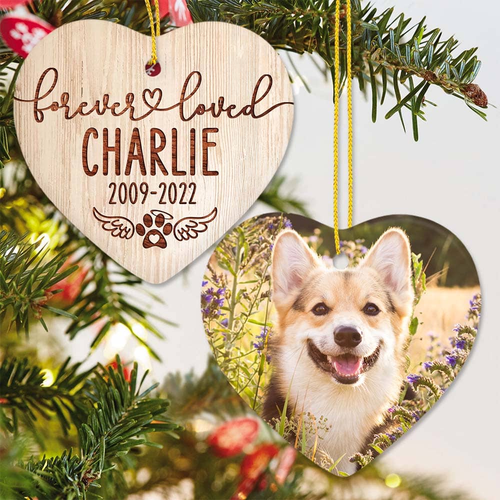 Personalized Dog Cat Memorial Ceramic Ornament gifts - Forever Loved - Custom Photo