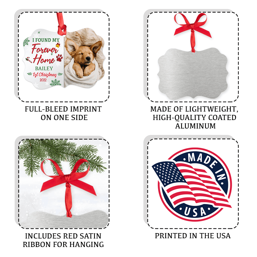 Personalized Dog First Christmas Medallion Metal Ornament - I found my forever home - Custom Photo, Name & Year