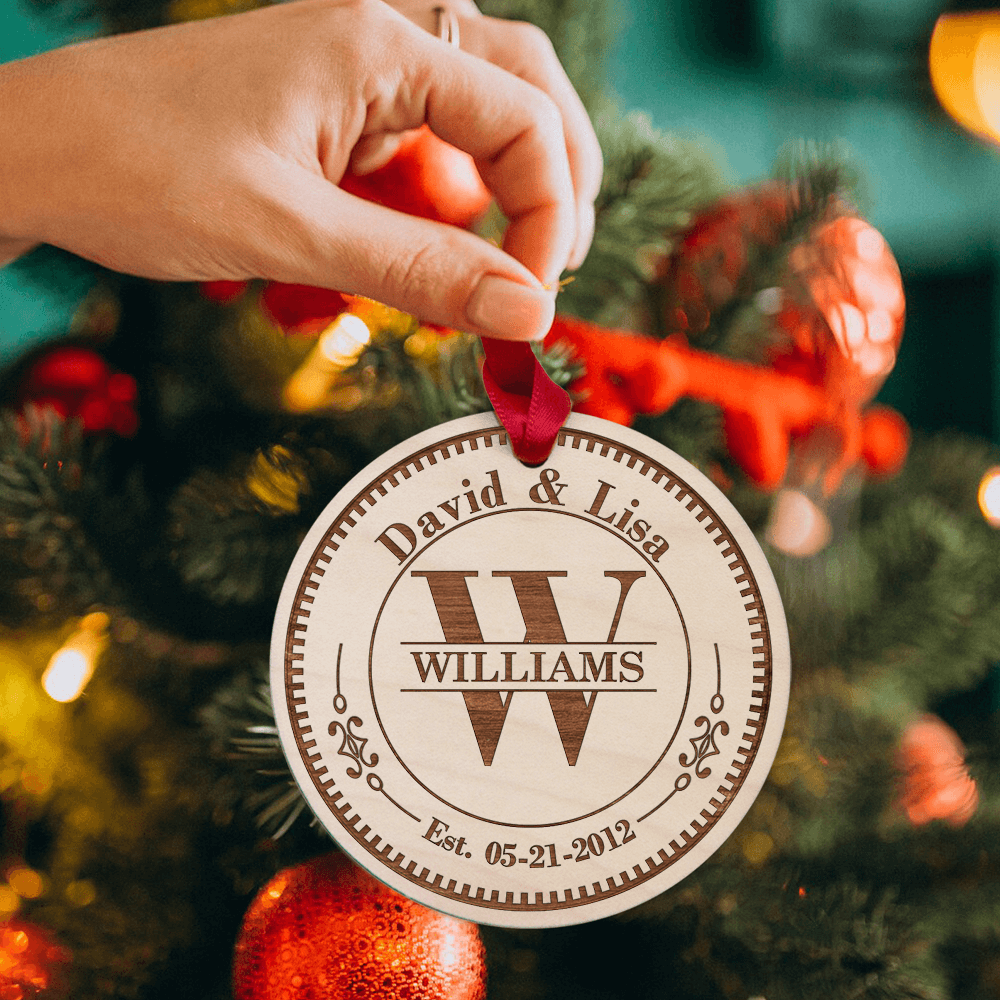 Personalized Anniversary Maple Round Ornament gifts for him for her - Custom name, alphabet, date