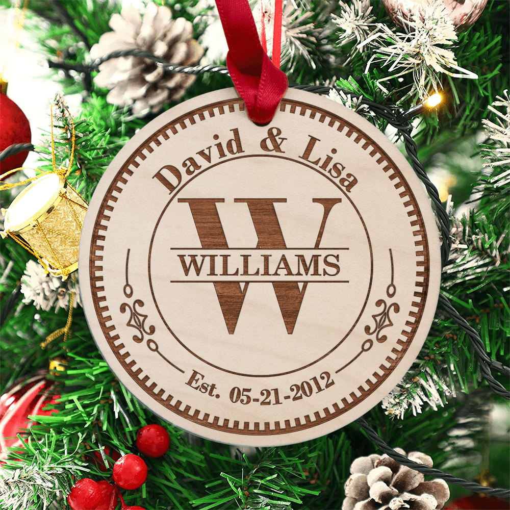 Personalized Anniversary Maple Round Ornament gifts for him for her - Custom name, alphabet, date