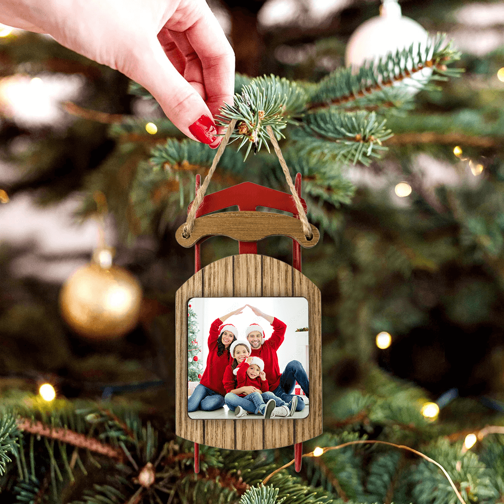 Personalized Christmas Sled Ornament gifts - Custom Photo