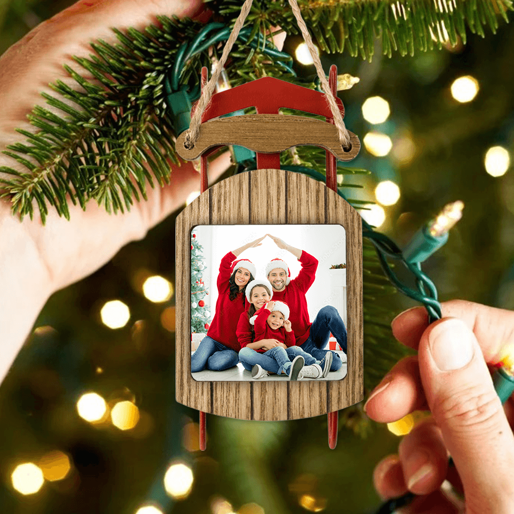 Personalized Christmas Sled Ornament gifts - Custom Photo