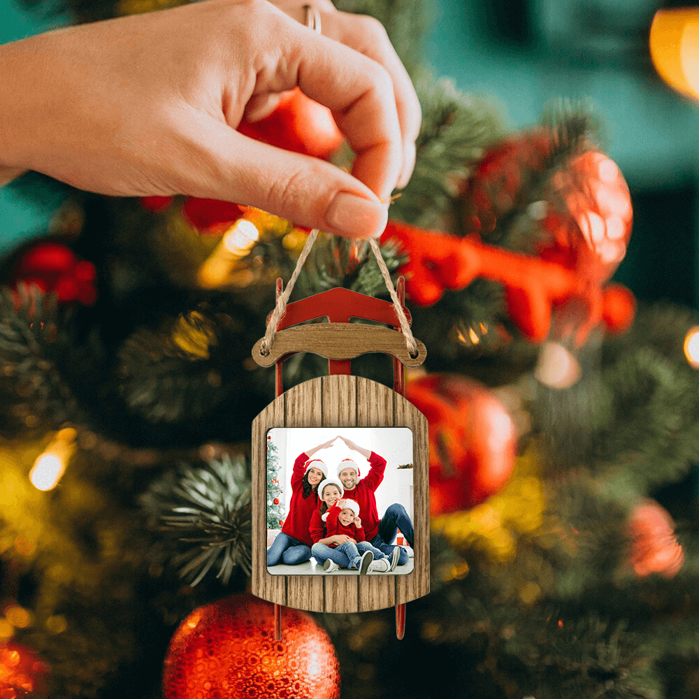 Personalized Christmas Sled Ornament gifts - Custom Photo