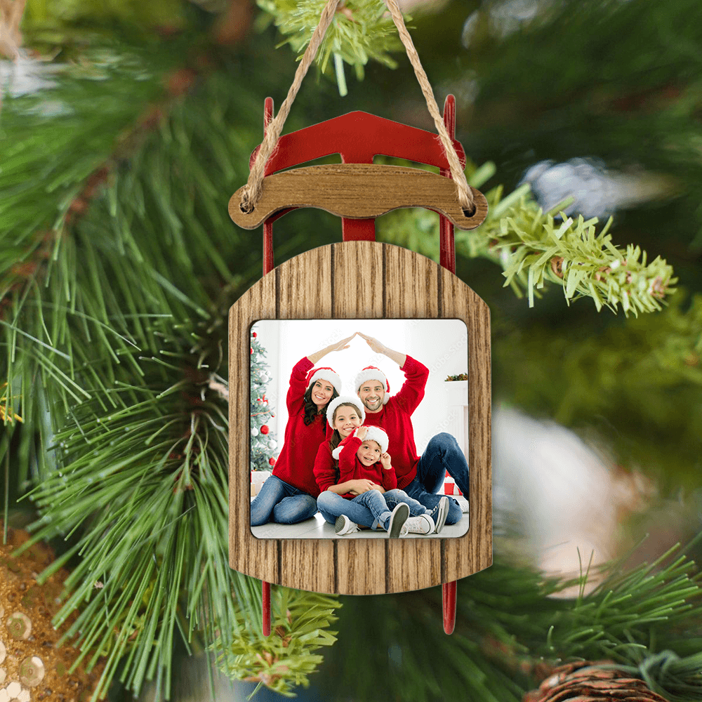 Personalized Christmas Sled Ornament gifts - Custom Photo
