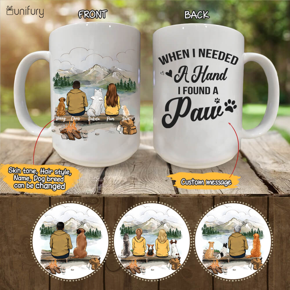 Personalized Dog Mug - Mountain Hiking Dog & Couple - Custom Message - Gifts For Dog Lovers