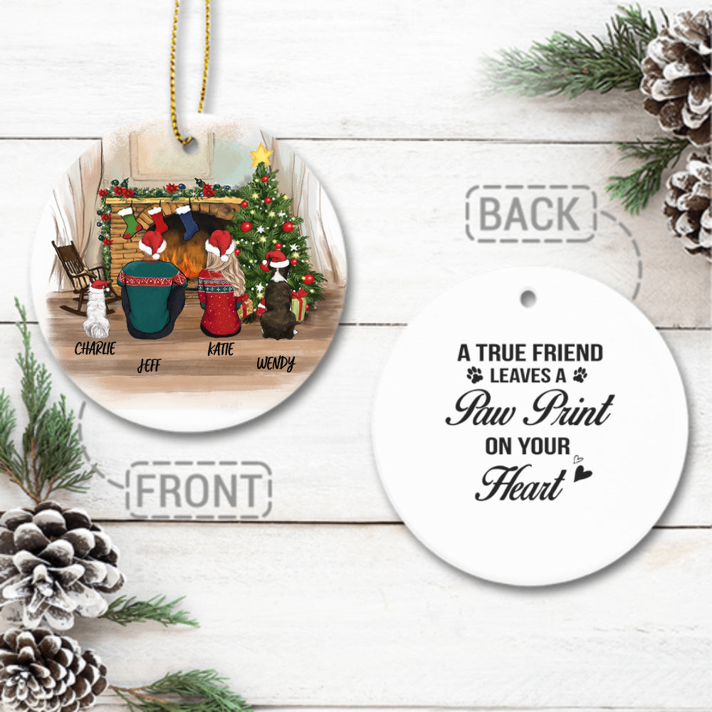 Custom Dog Ornament - Ornaments For Dog Lovers - Dog Christmas Ceramic Ornament - Gifts For Dog Lovers (2 Sides 2 Designs) - Dog & Couple - Custom Message
