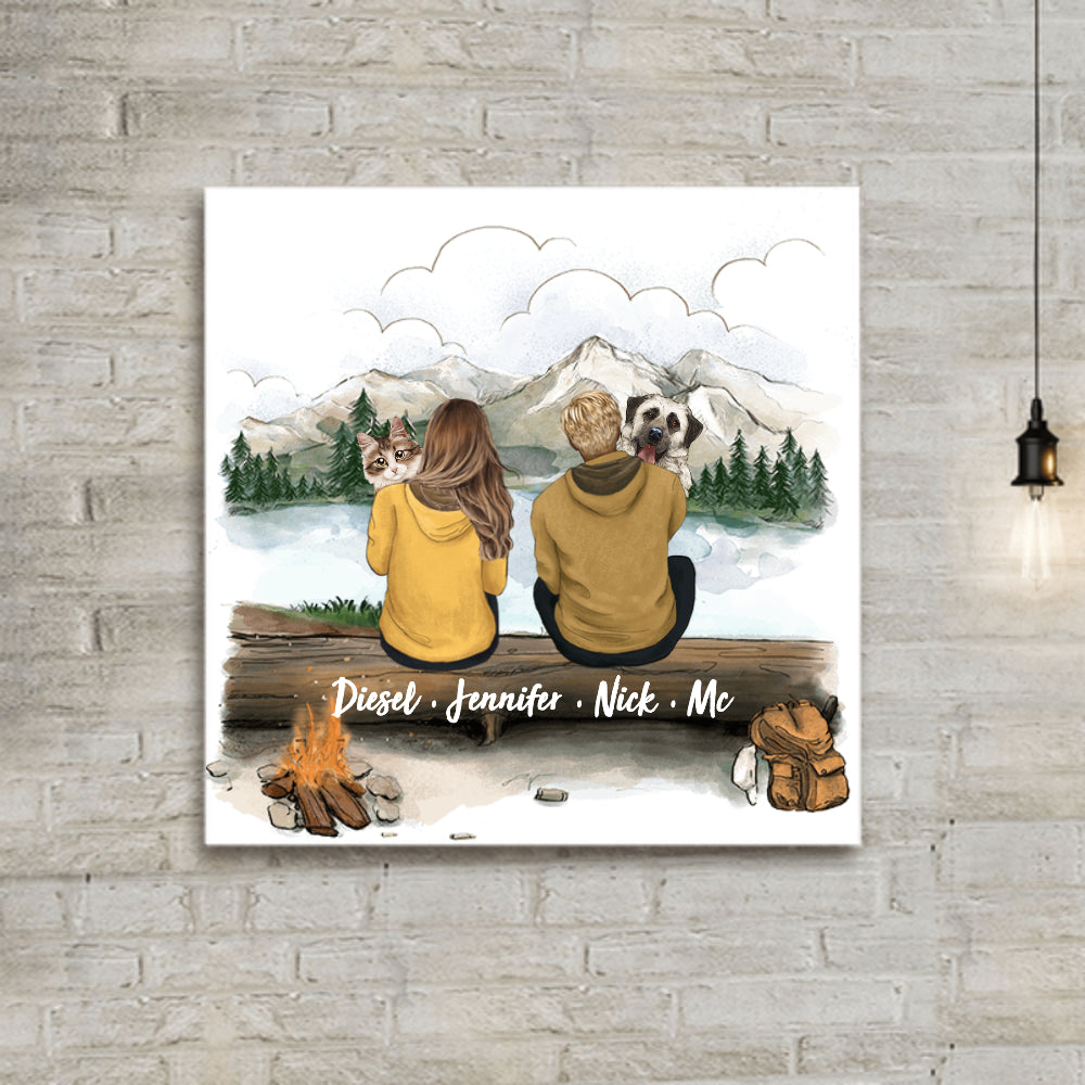 Personalized photo tile gifts for pet lovers - Hugging dog, cat - Couple Mountain Hiking