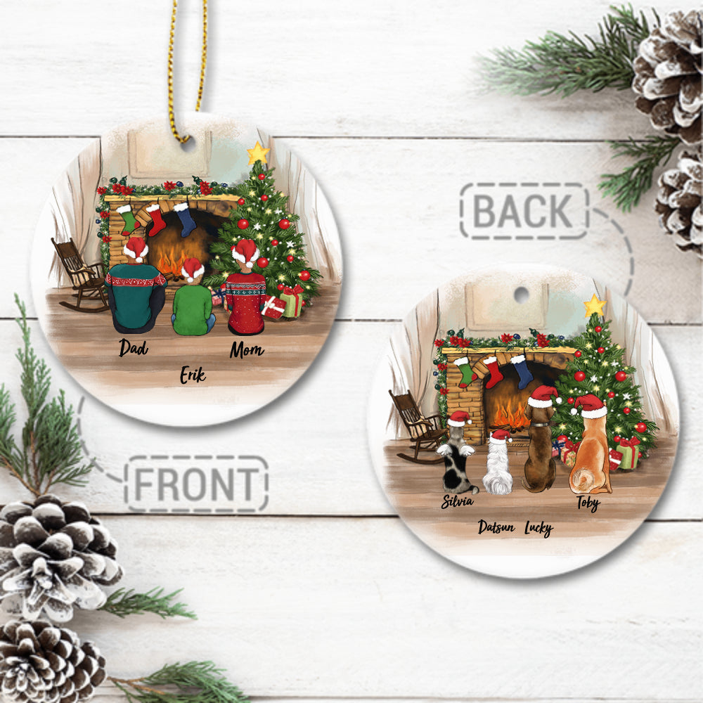 Christmas Dog Ornaments - Family Ornament With Dog & Cat - Custom Family Ornament - Christmas Ceramic Ornaments - (2 Sides 2 Designs)