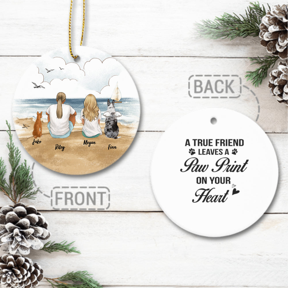 Personalized Ceramic Ornament gifts for dog lovers (2 sides 2 designs) - DOG & COUPLE - Custom Message - Beach