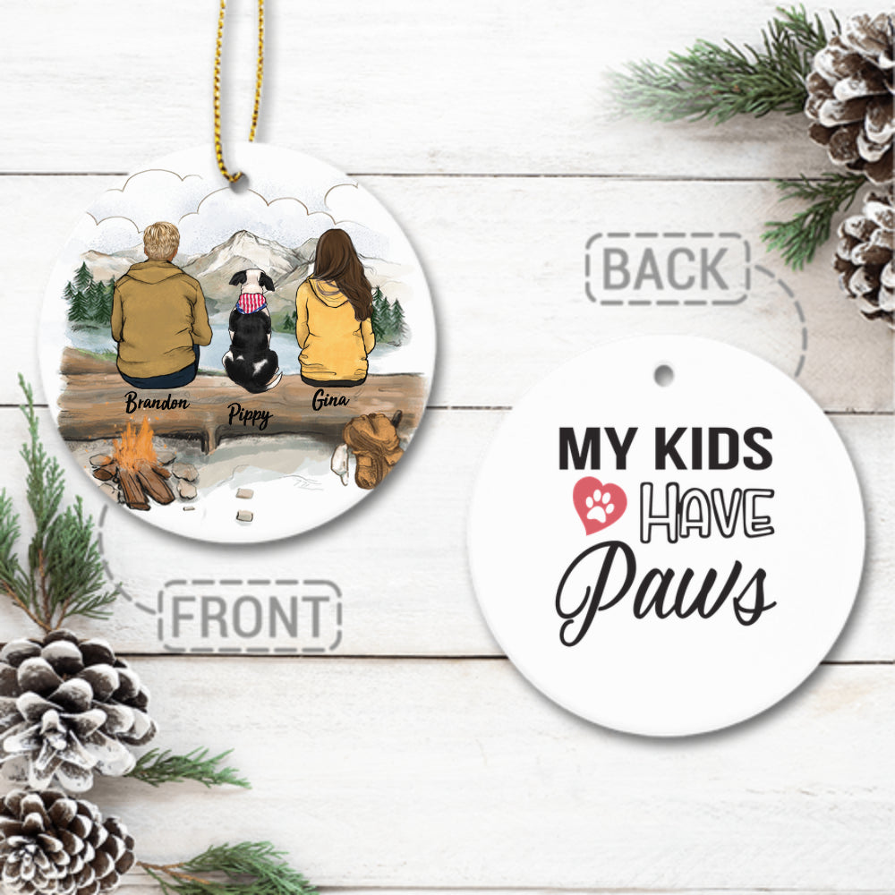 Personalized Ceramic Ornament gifts for dog lovers (2 sides 2 designs) - DOG & COUPLE - Custom Message - Hiking