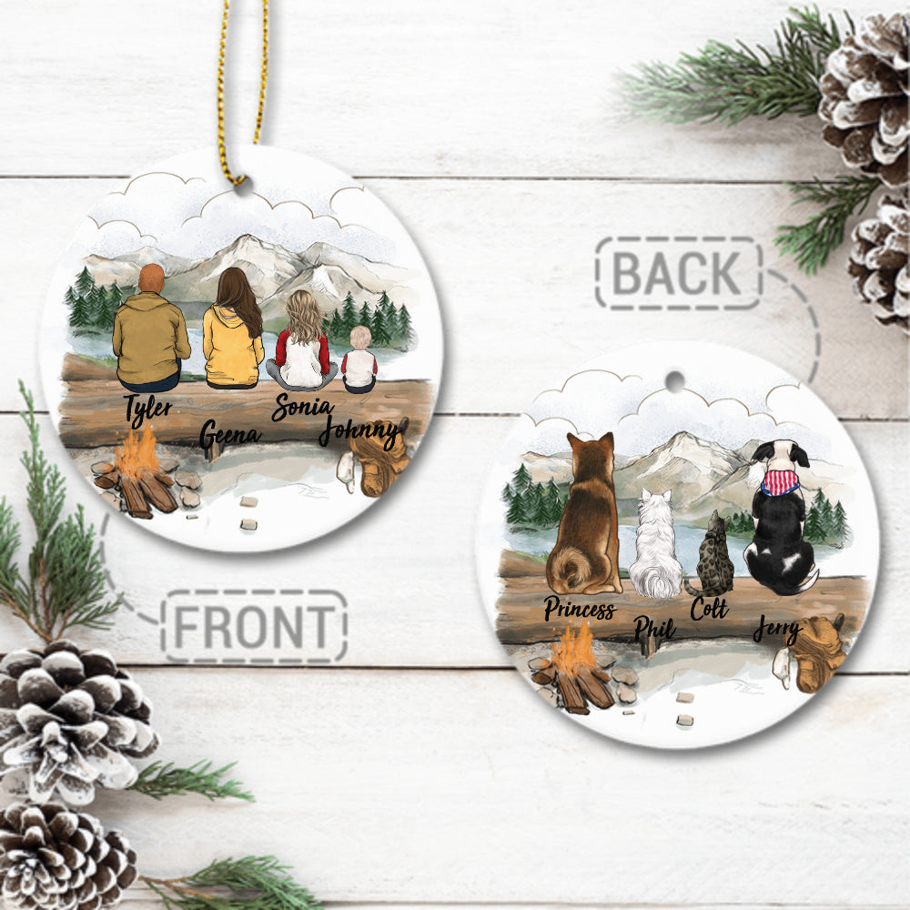 Personalized Family Ornaments With Dog & Cat - Hilking - Personalized Christmas Ceramic Ornaments
