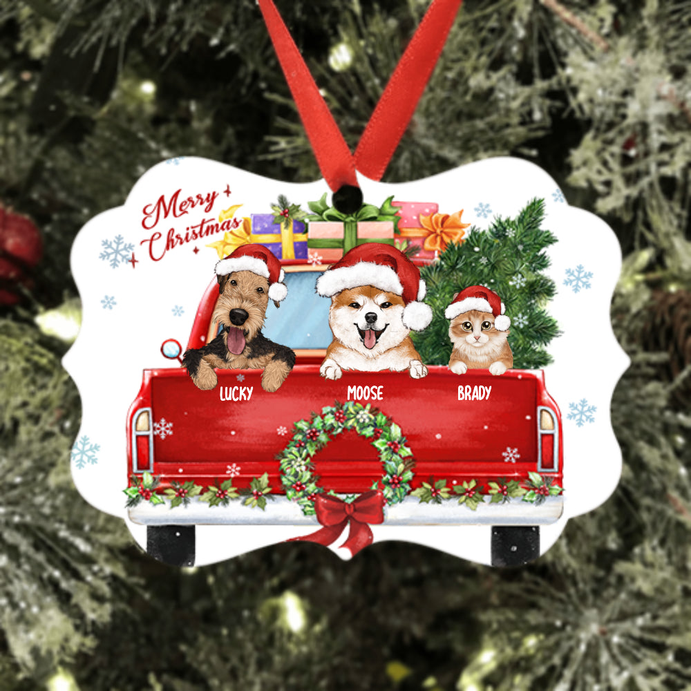 Pickup Truck - Personalized Christmas Dog & Cat Ornaments - Gifts For Dog Cat Lovers - Medallion Metal Ornament