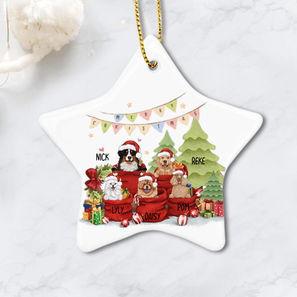 Personalized Santa Bag Christmas Ceramic Ornament gifts for dog cat lovers (PRINTED ON BOTH SIDES)