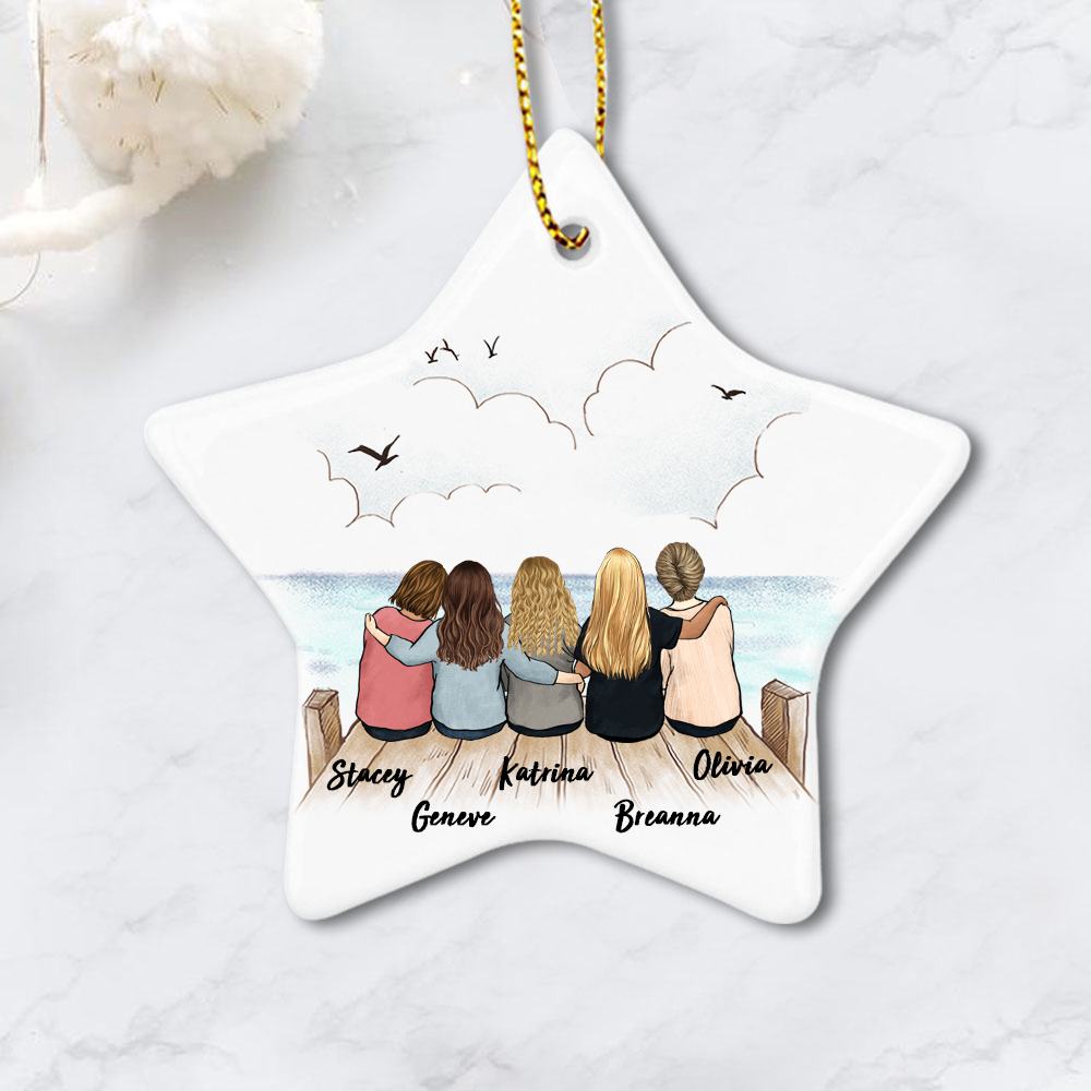best friend sitting on wooden dock star ornament gift for best friends or sisters