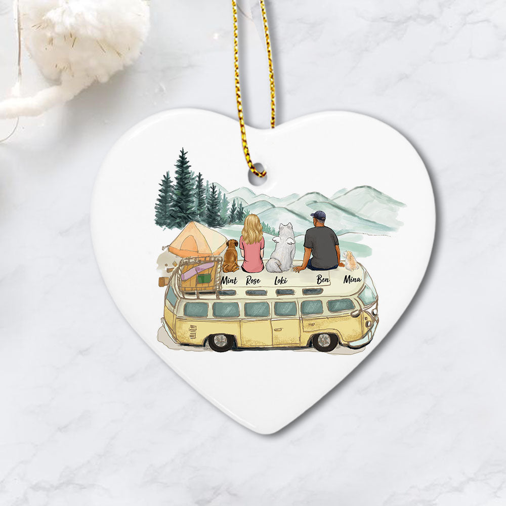 dog owner camping with dog heart ornament gift for dog lovers