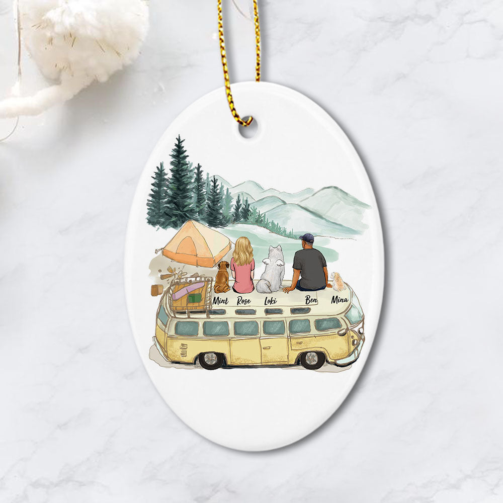 dog owner camping with dog oval ornament gift for dog lovers