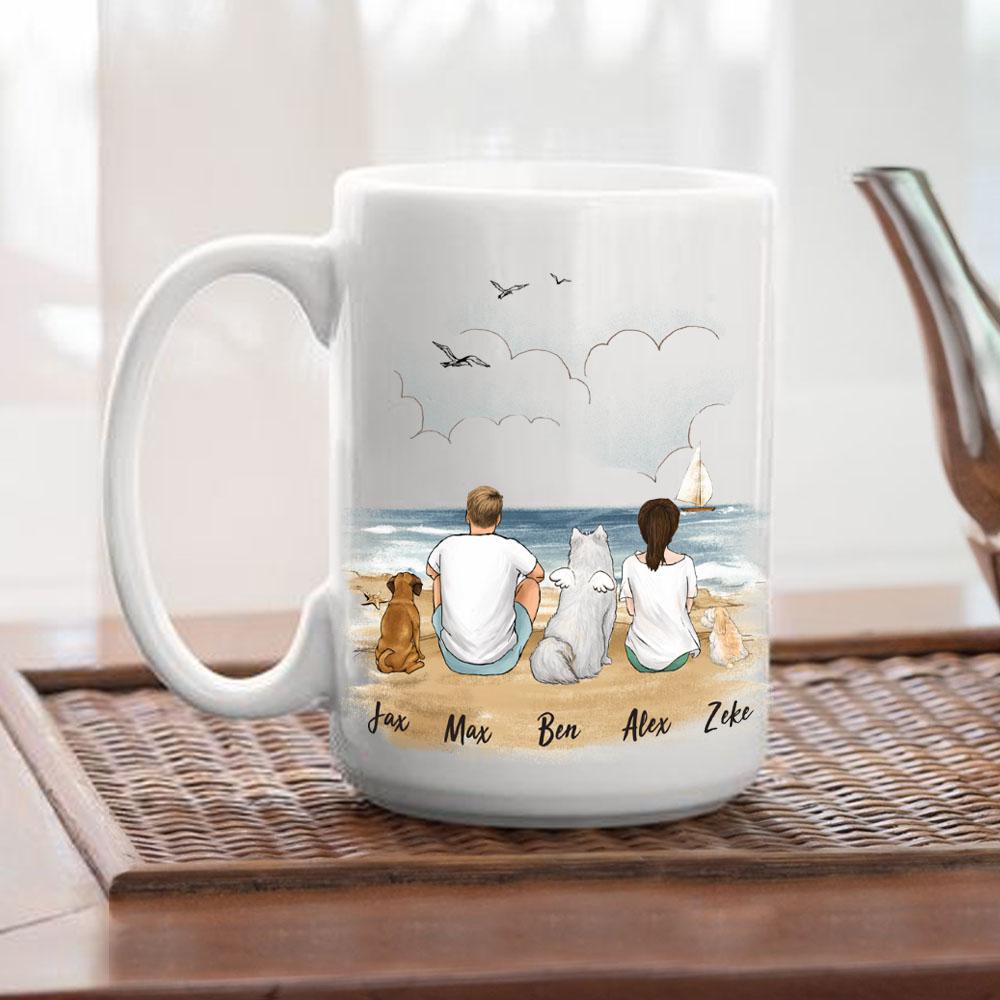 dog and dog owner sitting on beach 15oz mug gift for dog lovers