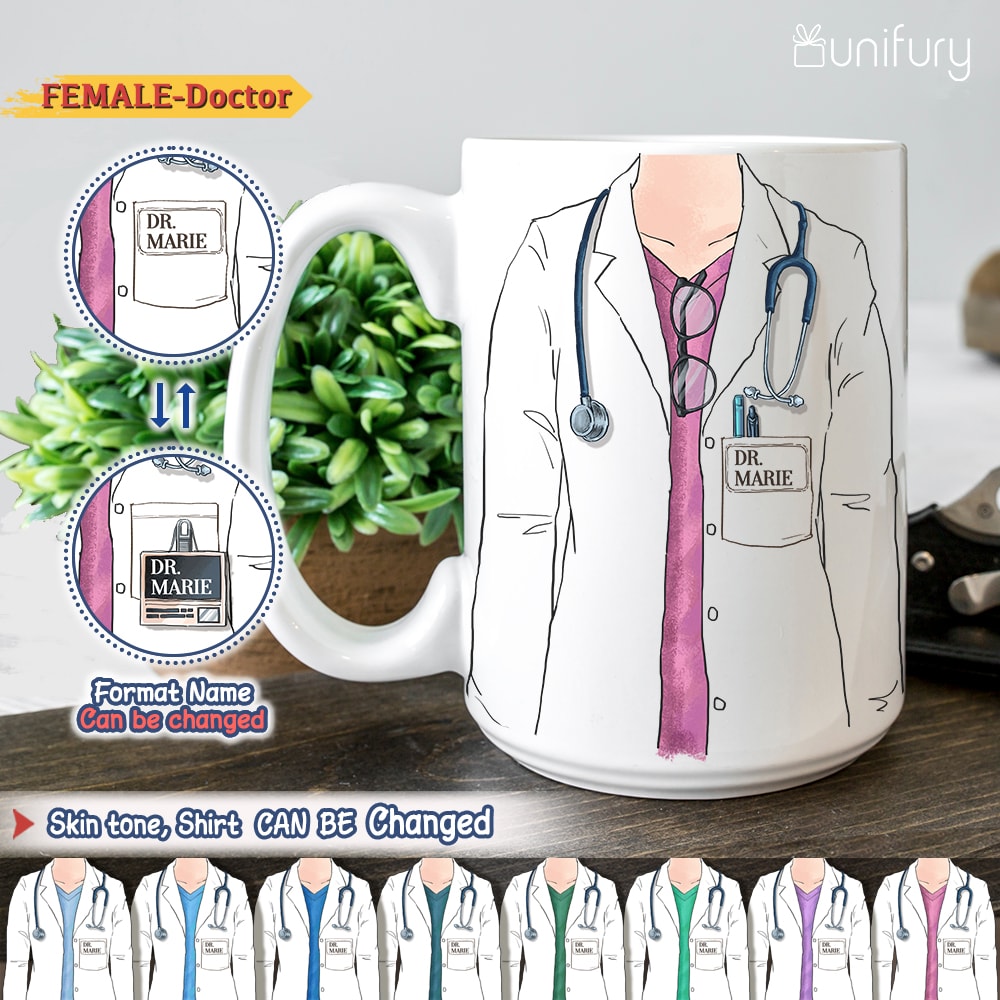 Personalized custom funny Doctor Edge to Edge Coffee Mug gifts for Doctors, Dentists, Physicians and Medical Specialties