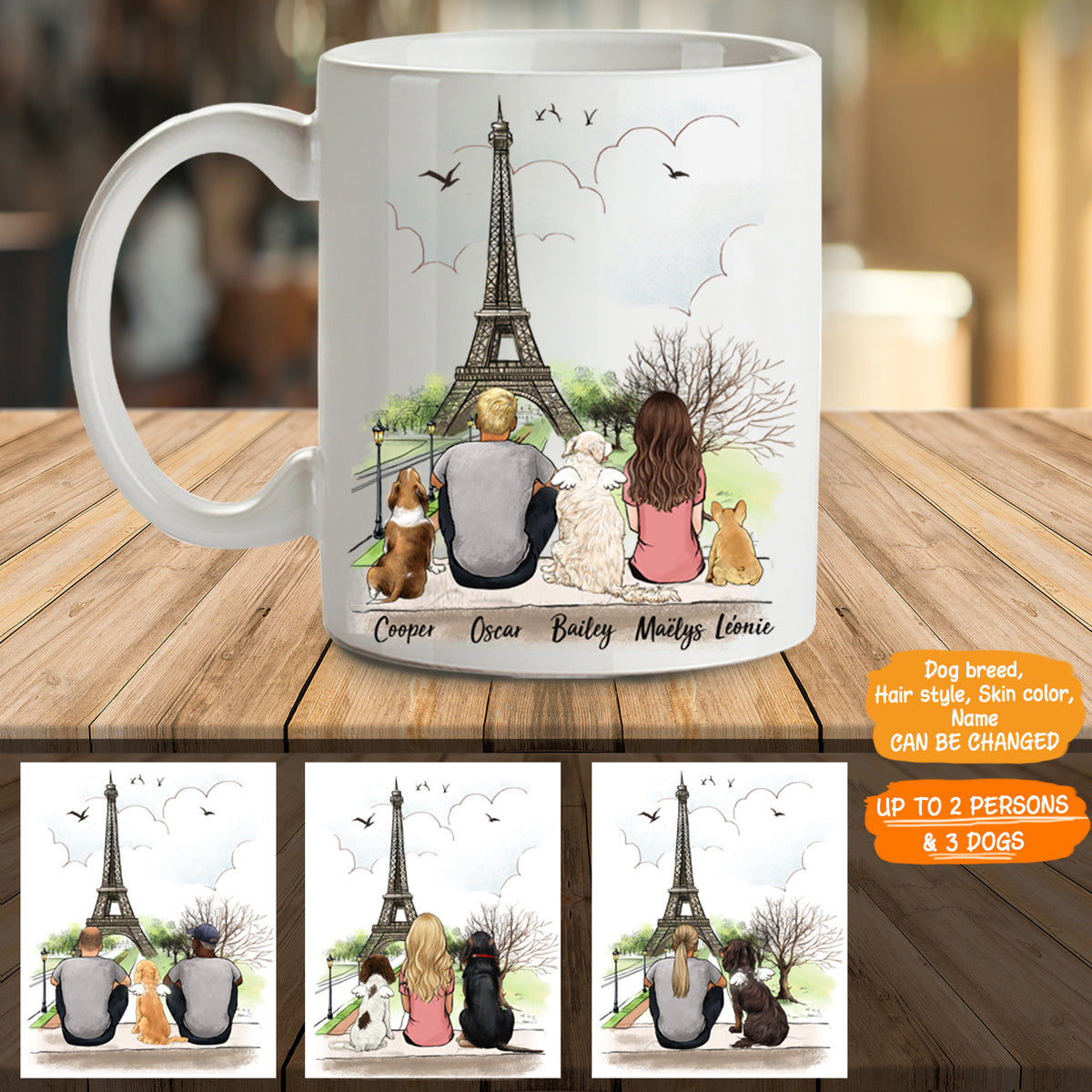 Personalized custom dog & couple coffee mug Eiffel - 2326