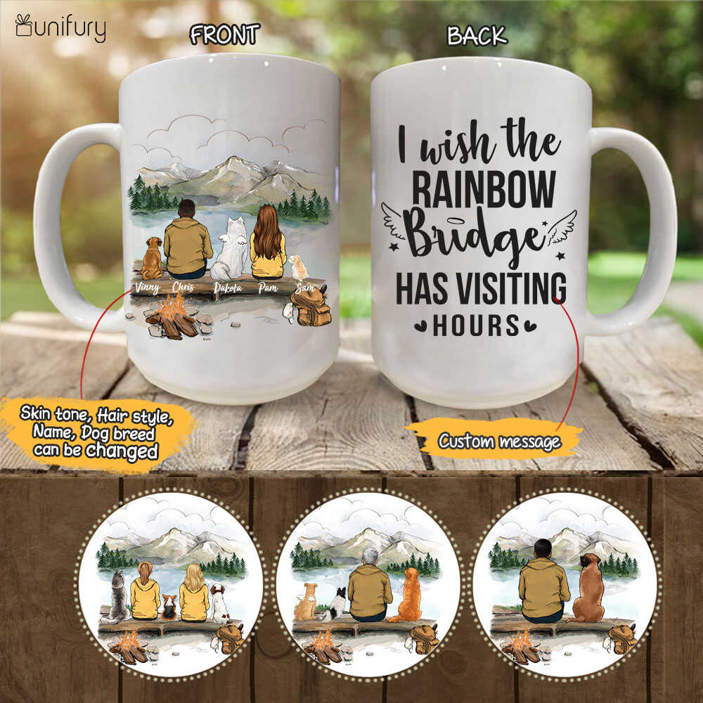 Personalized Dog Mug - Mountain Hiking Dog & Couple - Custom Message - Gifts For Dog Lovers