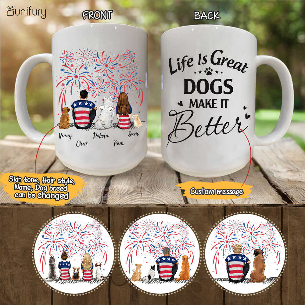  Personalized Dog & Couple 4th Of July Coffee Mug - Custom Message