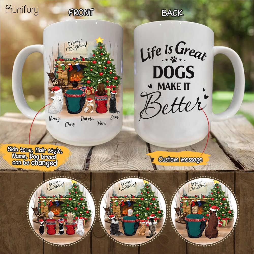 Personalized dog mug Christmas gifts for dog lovers - DOG & COUPLE - CUSTOM MESSAGE - 2409