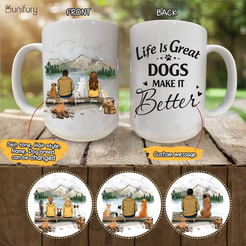 Personalized Dog Mug - Mountain Hiking Dog & Couple - Custom Message - Gifts For Dog Lovers