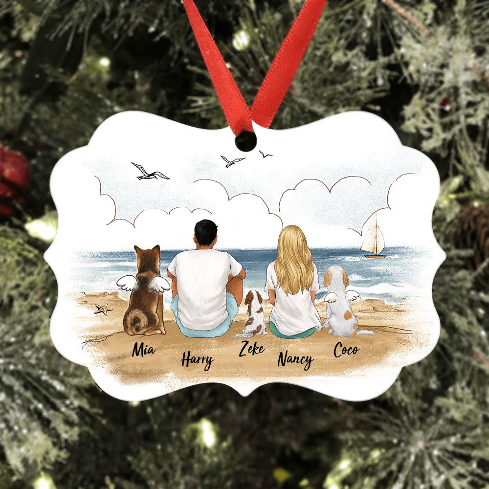 Personalized Christmas Medallion Metal Ornament gifts for dog lovers - DOG & COUPLE - Beach