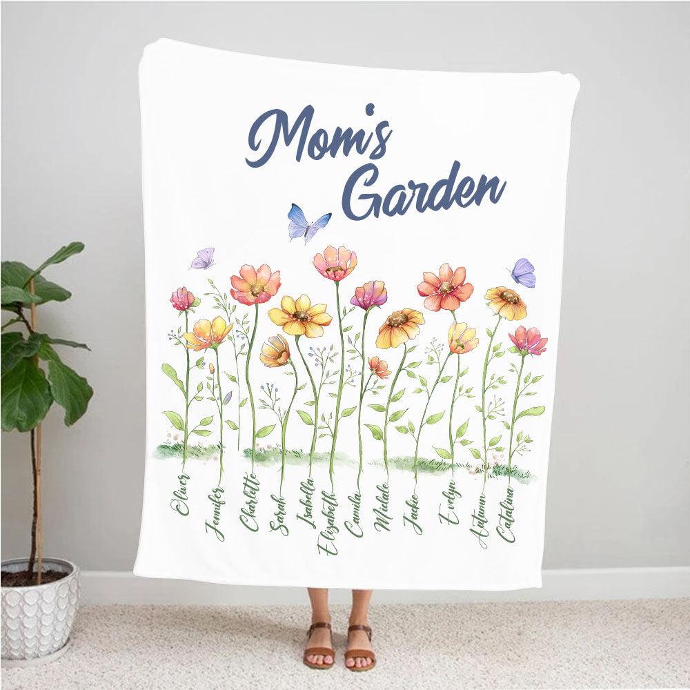 Personalized Grandma's garden fleece blanket gifts for the whole family - up to 12 names