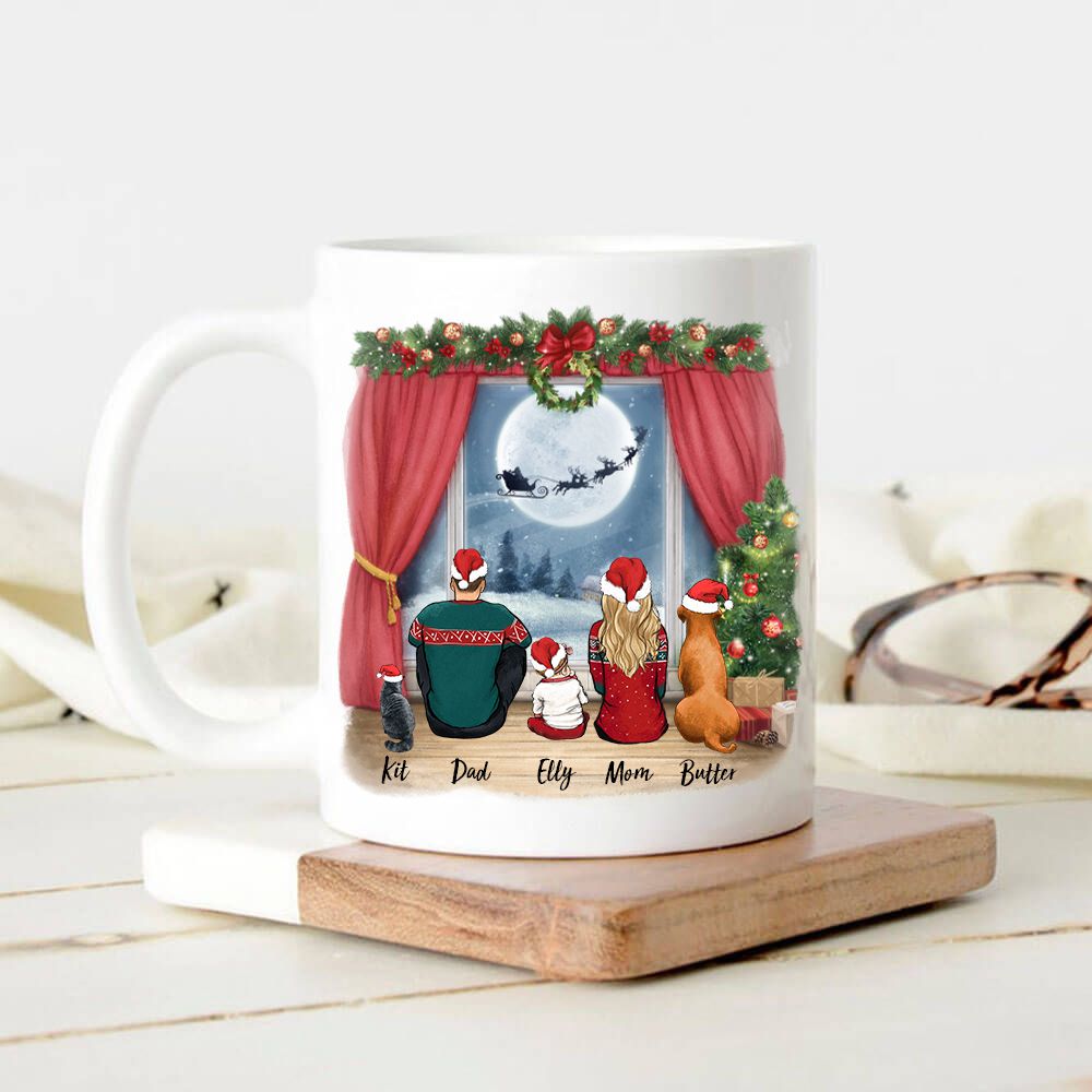 Waiting For Santa - Family With Dog & Cat Christmas Mug - Personalized Christmas Mug, Gifts For Family