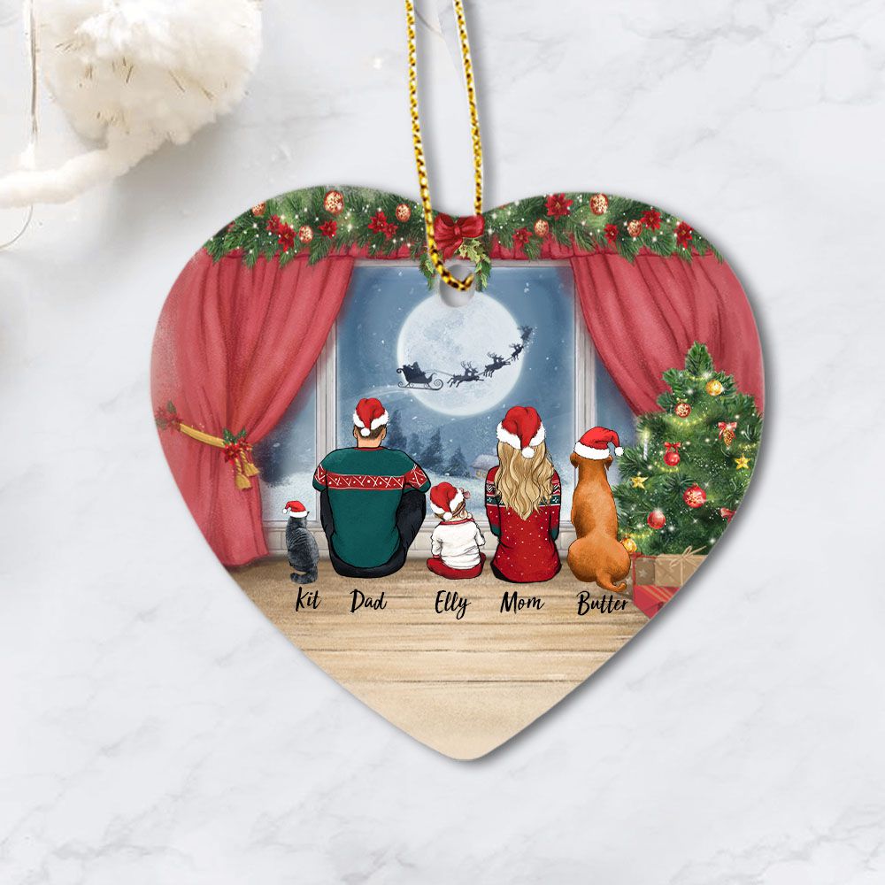 Waiting For Santa - Dog Ornaments - Personalized Family Dog, Cat Ceramic Ornament - UP TO 5 PEOPLE & PETS
