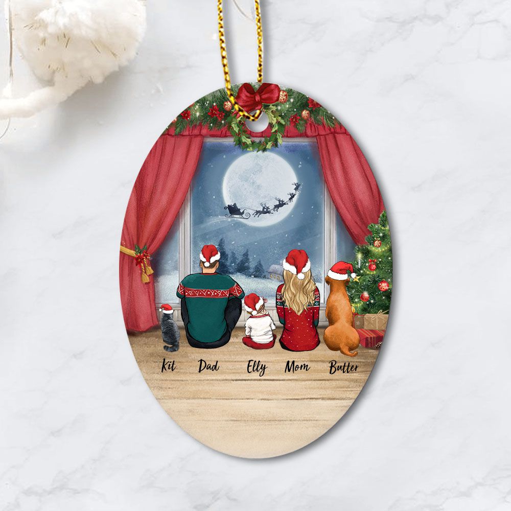 Waiting For Santa - Dog Ornaments - Personalized Family Dog, Cat Ceramic Ornament - UP TO 5 PEOPLE & PETS