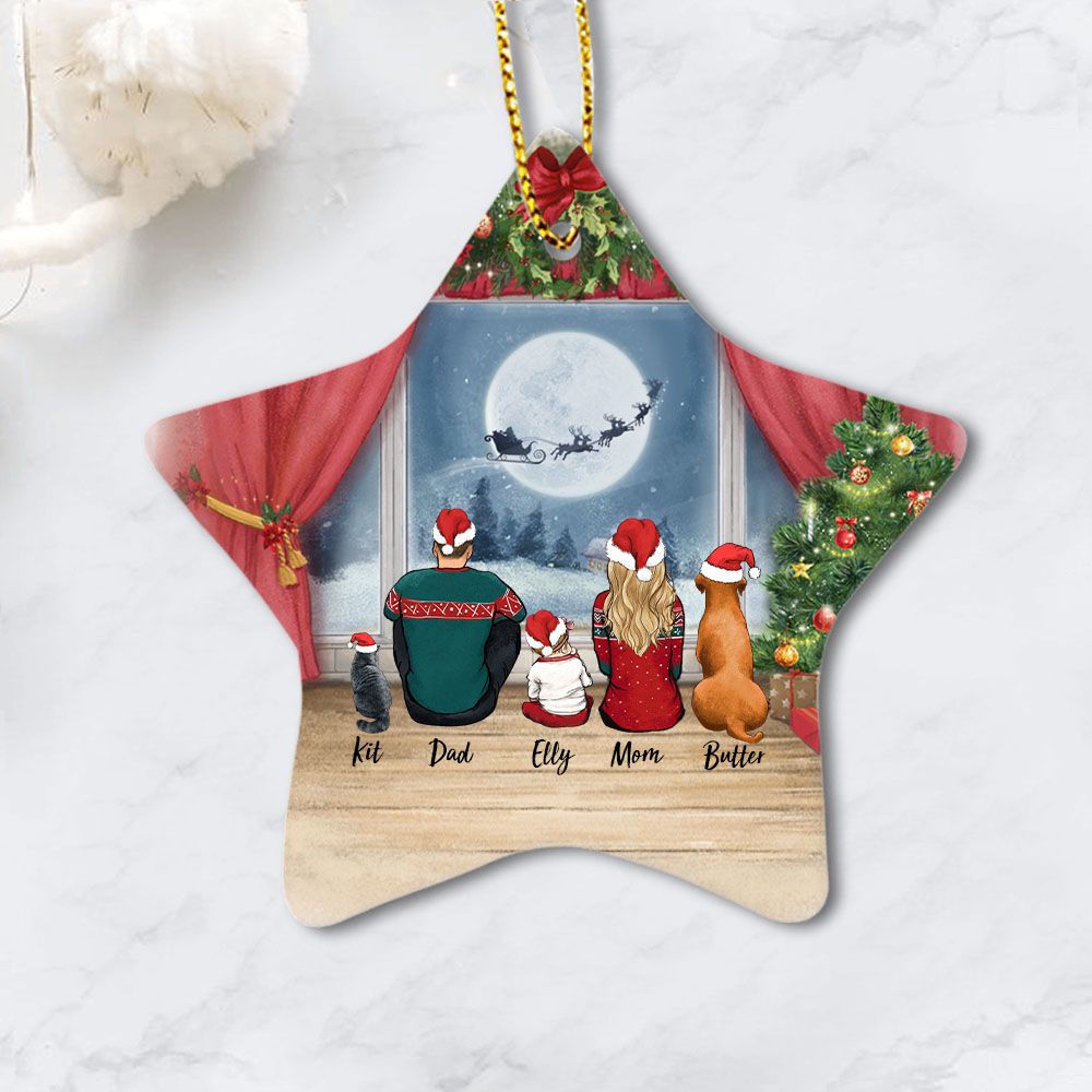 Waiting For Santa - Dog Ornaments - Personalized Family Dog, Cat Ceramic Ornament - UP TO 5 PEOPLE & PETS