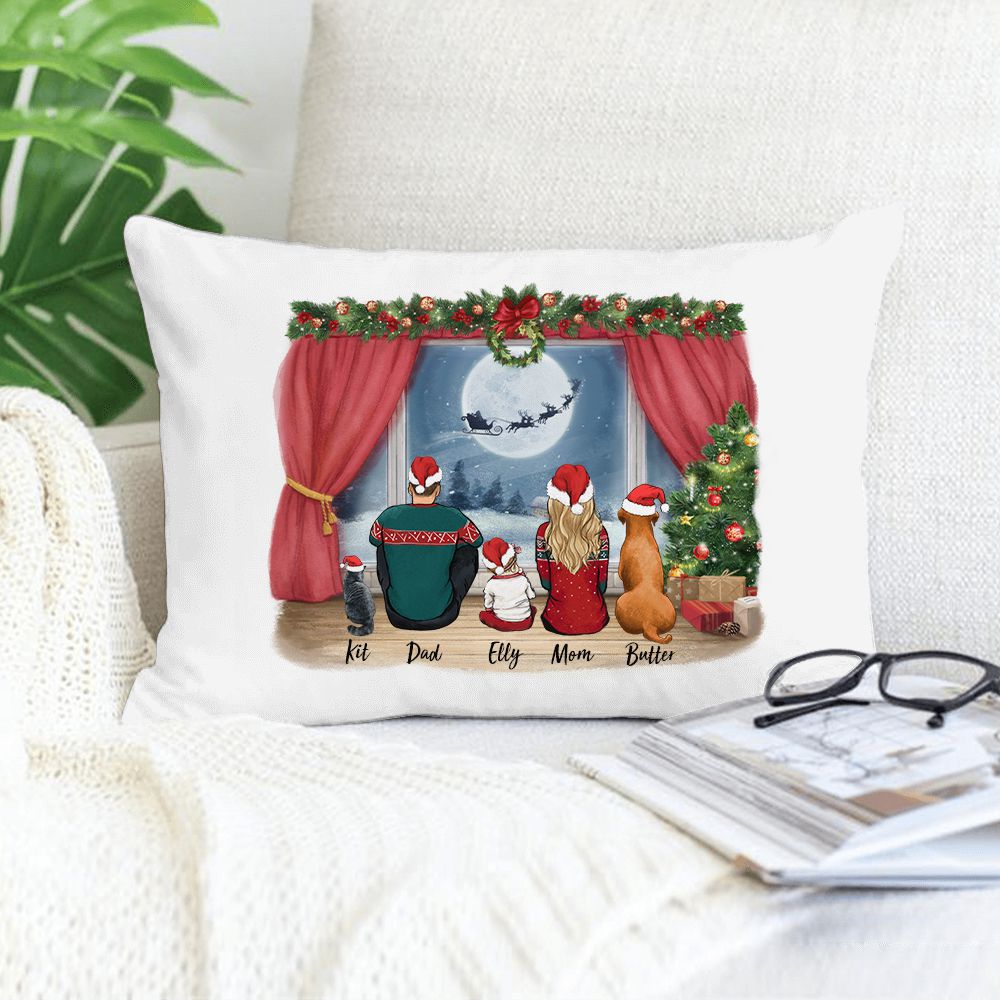 Personalized gifts for the whole family with dog, cat pillow - UP TO 5 PEOPLE & PETS - Waiting for Santa