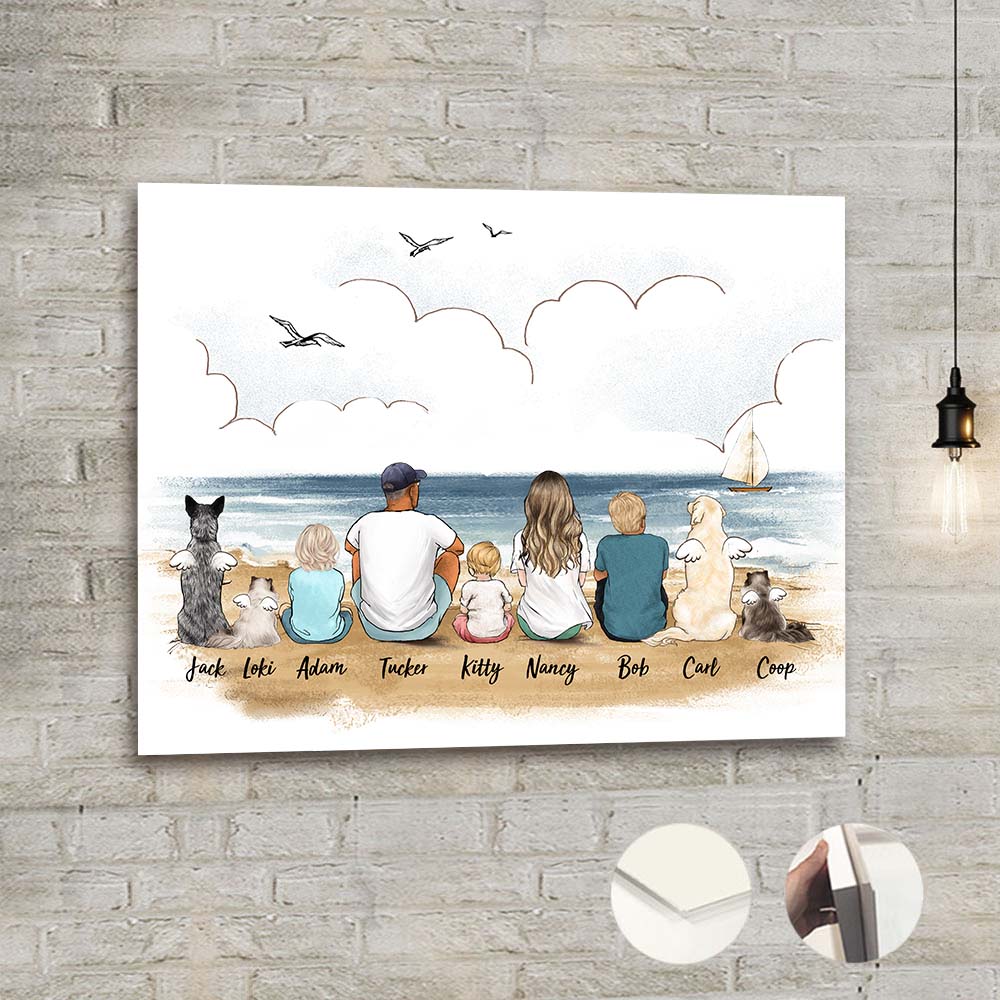 Personalized gifts with the whole family & dog & cat Metal Print - UP TO 9 PEOPLE & PETS - Beach
