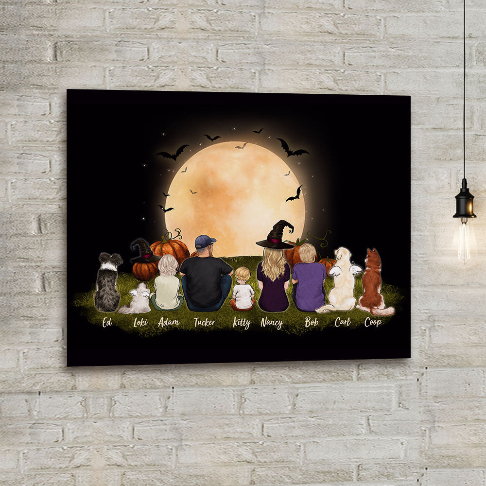 Personalized gifts with the whole family & dog & cat Canvas Print - UP TO 9 PEOPLE & PETS - Halloween