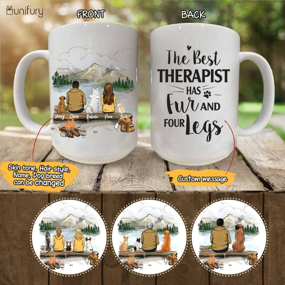Personalized Dog Mug - Mountain Hiking Dog & Couple - Custom Message - Gifts For Dog Lovers