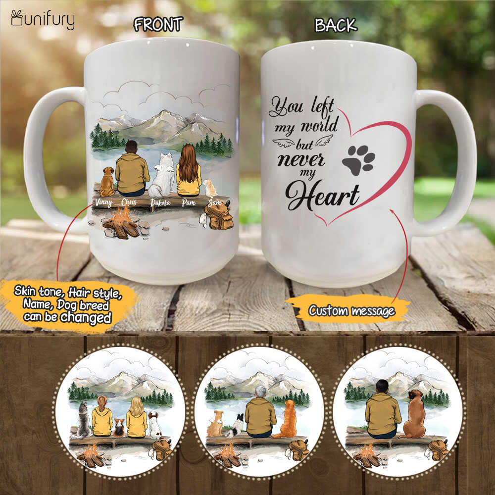 Personalized Dog Mug - Mountain Hiking Dog & Couple - Custom Message - Gifts For Dog Lovers